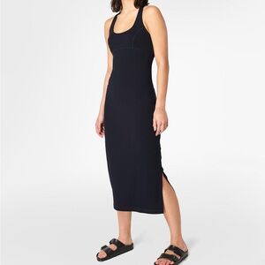Sweaty Betty Emily black ribbed midi fitted dress